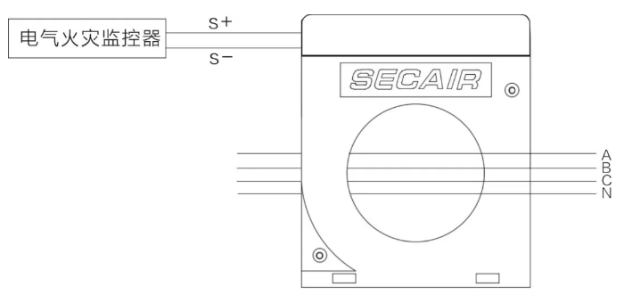 J-SCM41(160)剩余電流式<a href=http://www.vicsun.cn/dianqihuozai/ target=_blank class=infotextkey>電氣火災監(jiān)控</a>探測器接線圖